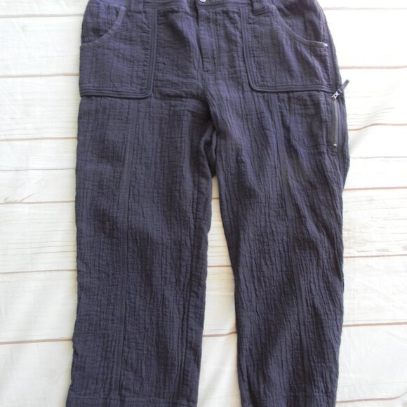 CHICO'S NAVY BLUE COTTON GAUZE WIDE LEG ROLL-TAB ADJUSTABLE HEM PANTS SZ 3 XL - Picture 2 of 3